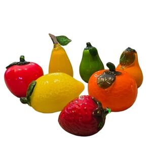 Vintage Hand-Blown Glass Fruit Decor Set 8 Pieces Murano Style Heavy Art Glass